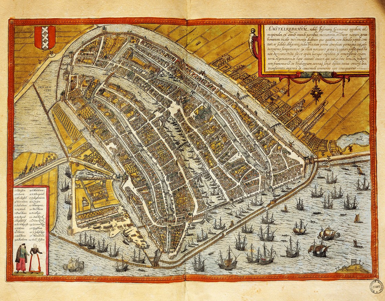 Nizozemsko, Mapa Amsterdamu z Civitates Orbis Terrarum od Georga Brauna (1541-1622) a Franze Hogenberga (1535-1590), rytina od Georg Braun and Hogenberg Franz
