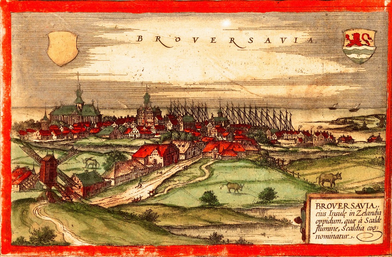 Nizozemsko, Zeeland, Brouvershaven od Georg and Hogenberg Franz (1535 90) Braun