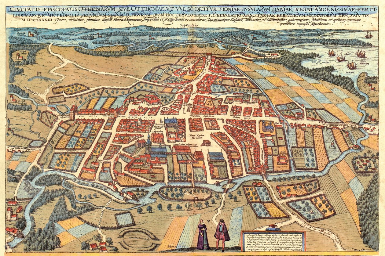 Odense, Dánsko od Georg and Hogenberg Franz (1535 90) Braun
