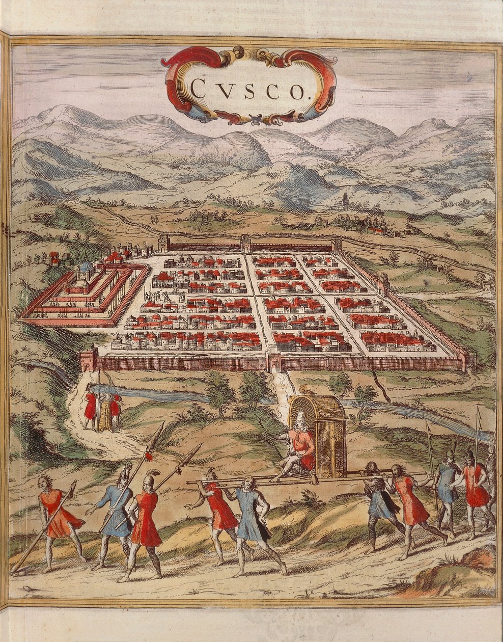 Peru, město Cuzco, rytina Georga Brauna od Georg Braun and Hogenberg Franz