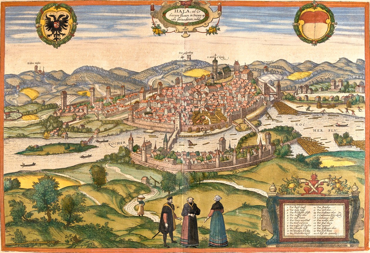 Schwäbisch Hall , Německo od Georg and Hogenberg Franz (1535 90) Braun