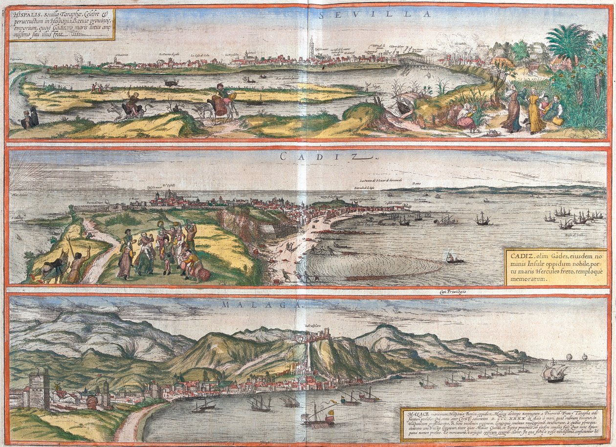 Sevilla, Cádiz, Málaga, Španělsko od Georg and Hogenberg Franz (1535 90) Braun