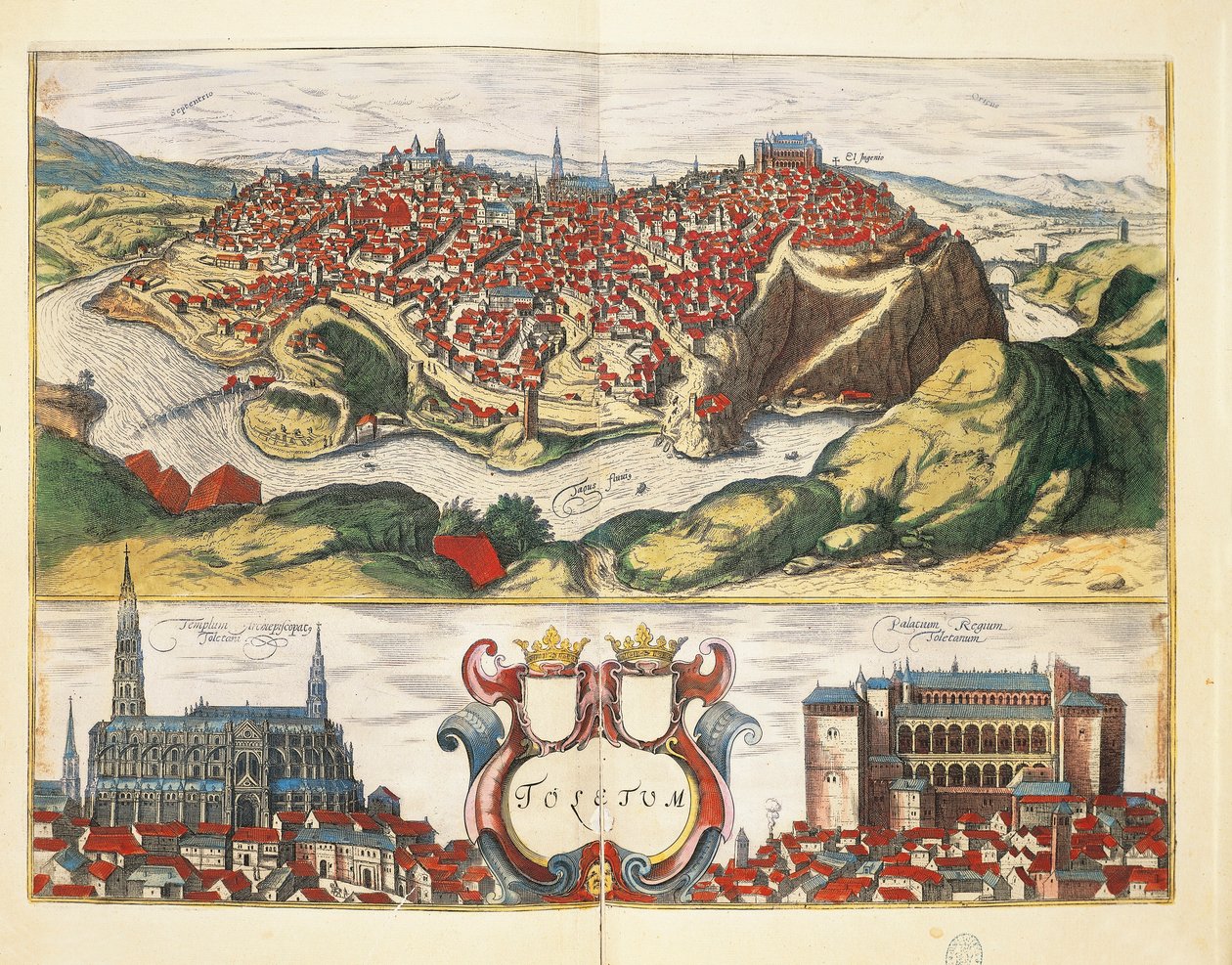 Španělsko, Toledo, město Toledo z Civitates Orbis Terrarum od Georga Brauna a Franze Hogenberga, rytina od Georg Braun and Hogenberg Franz