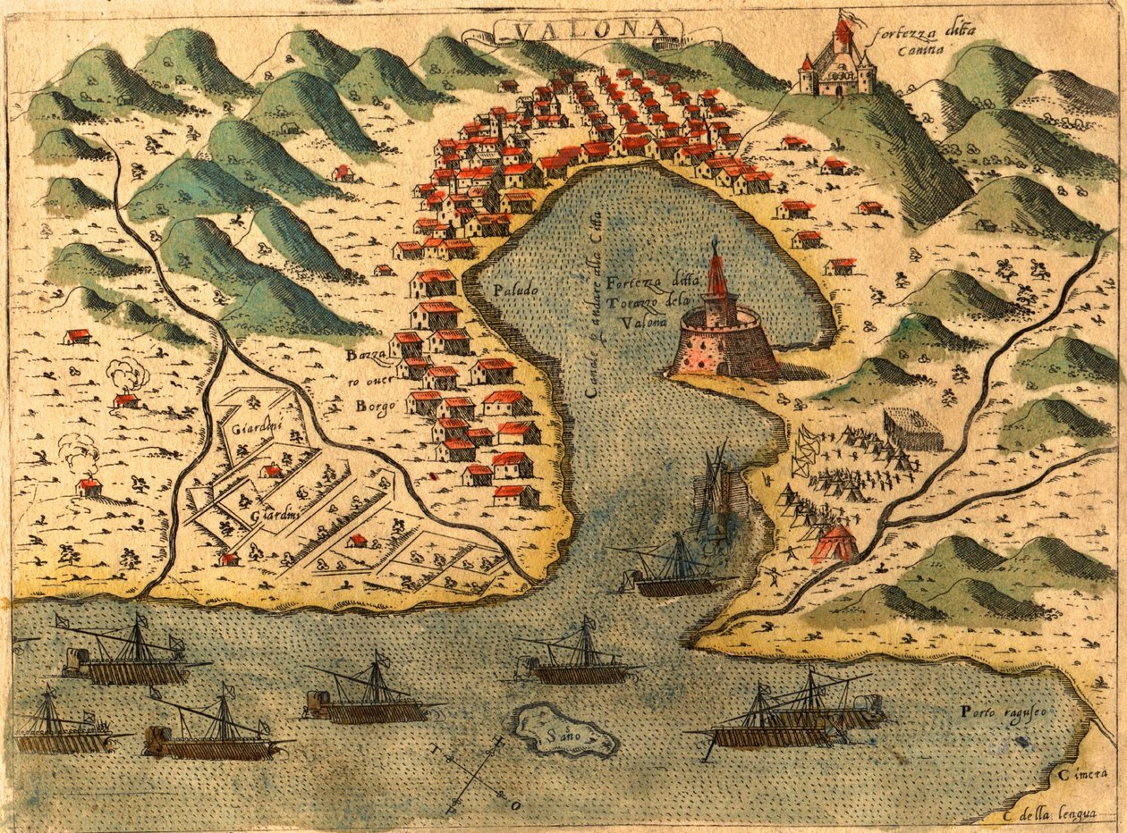 Vlore, Řecko od Georg and Hogenberg Franz (1535 90) Braun