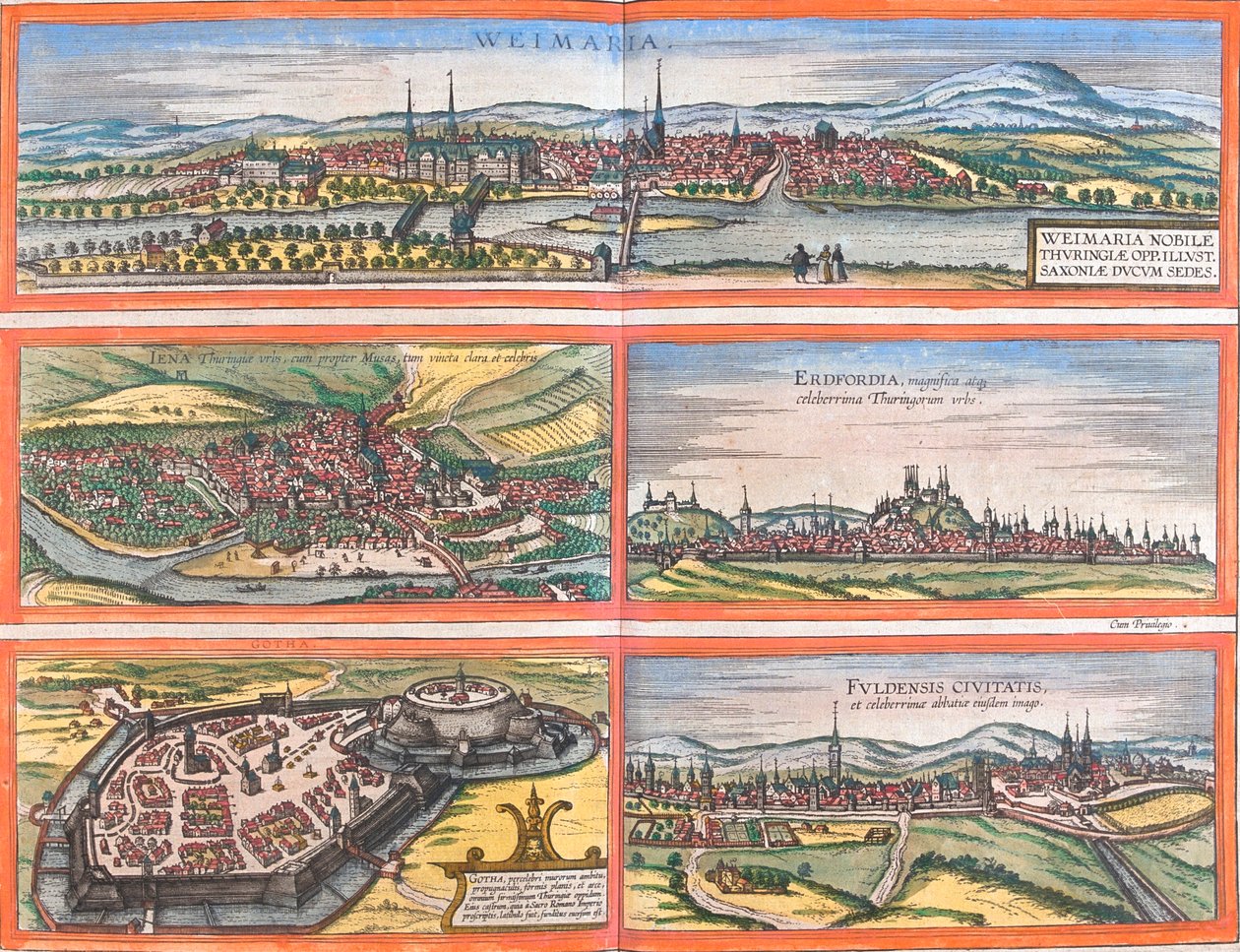 Výmar, Jena, Erfurt, Gotha, Fulda, Německo od Georg and Hogenberg Franz (1535 90) Braun