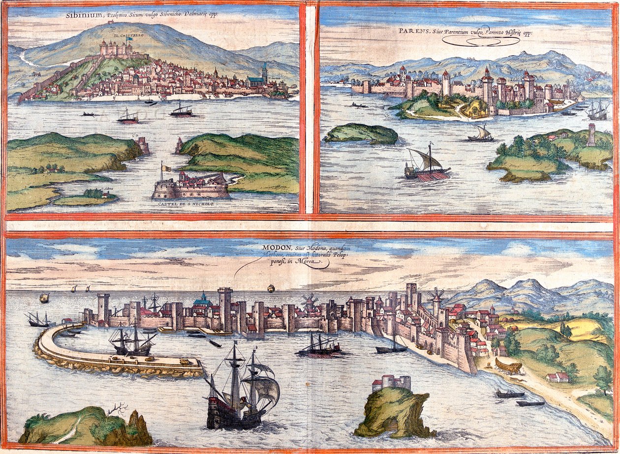 ibenik, Pore, Methoni, Chorvatsko, Řecko od Georg and Hogenberg Franz (1535 90) Braun