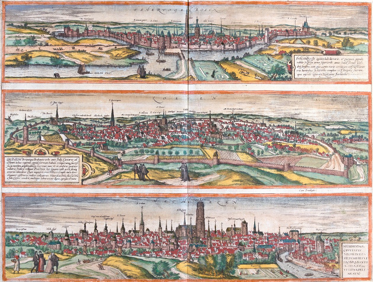 s-Hertogenbosch, Leuven, Machelen, Nizozemsko, Belgie od Georg and Hogenberg Franz (1535 90) Braun