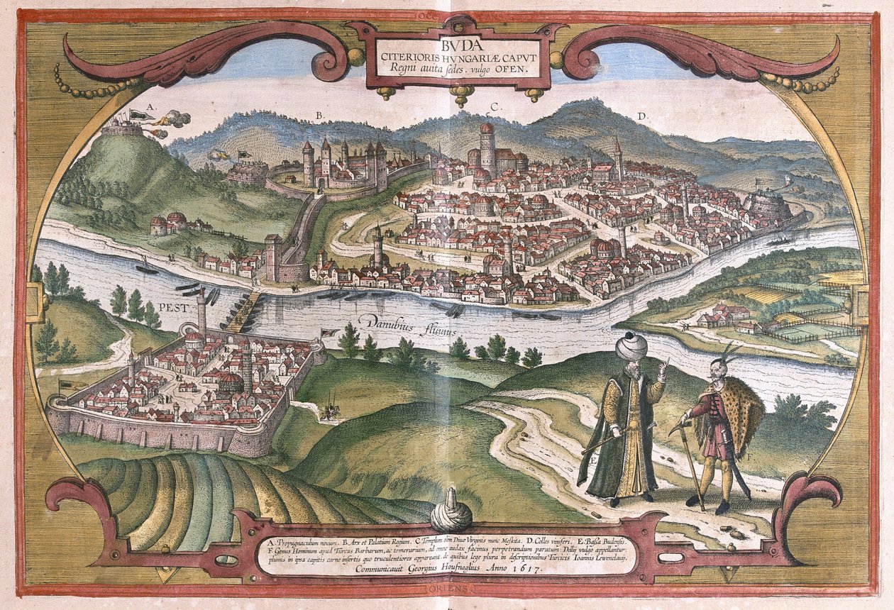 Budapešť, Maďarsko (rytina od Georg Braun and Hogenberg Franz