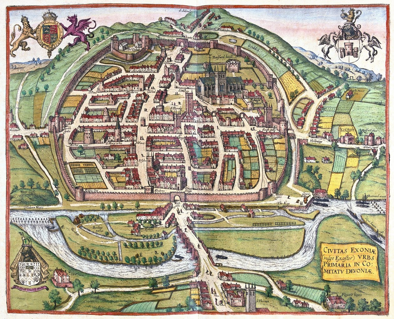 Exeter, Anglie od Georg Braun and Hogenberg Franz