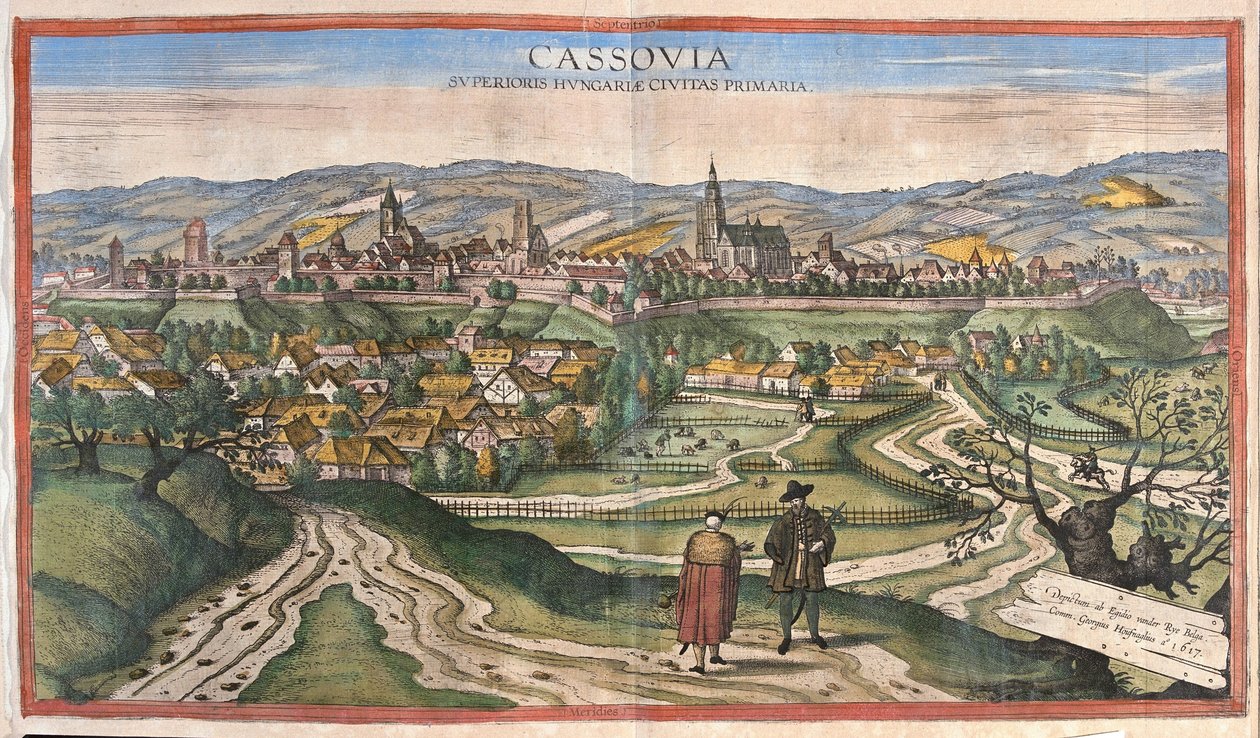 Kosice (Cassové), Slovakia (engraving) od Georg Braun and Hogenberg Franz