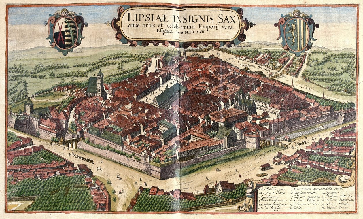 Lipsko, Sasko, Německo (rytina od Georg Braun and Hogenberg Franz