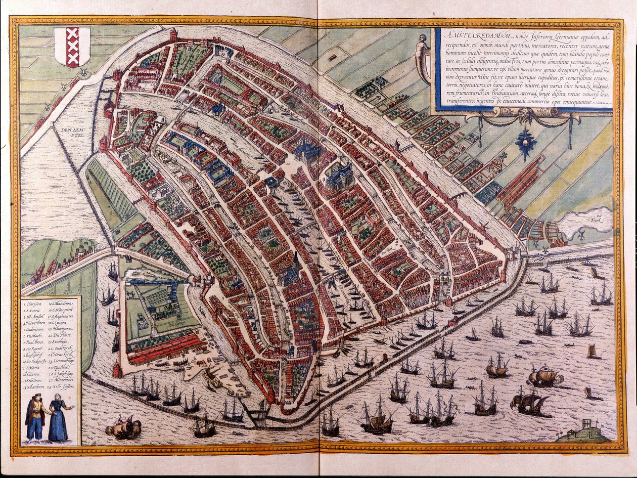 Mapa Amsterdamu. Atlas Braun a Hogenberg. Amsterdam 1588 od Georg Braun and Hogenberg Franz