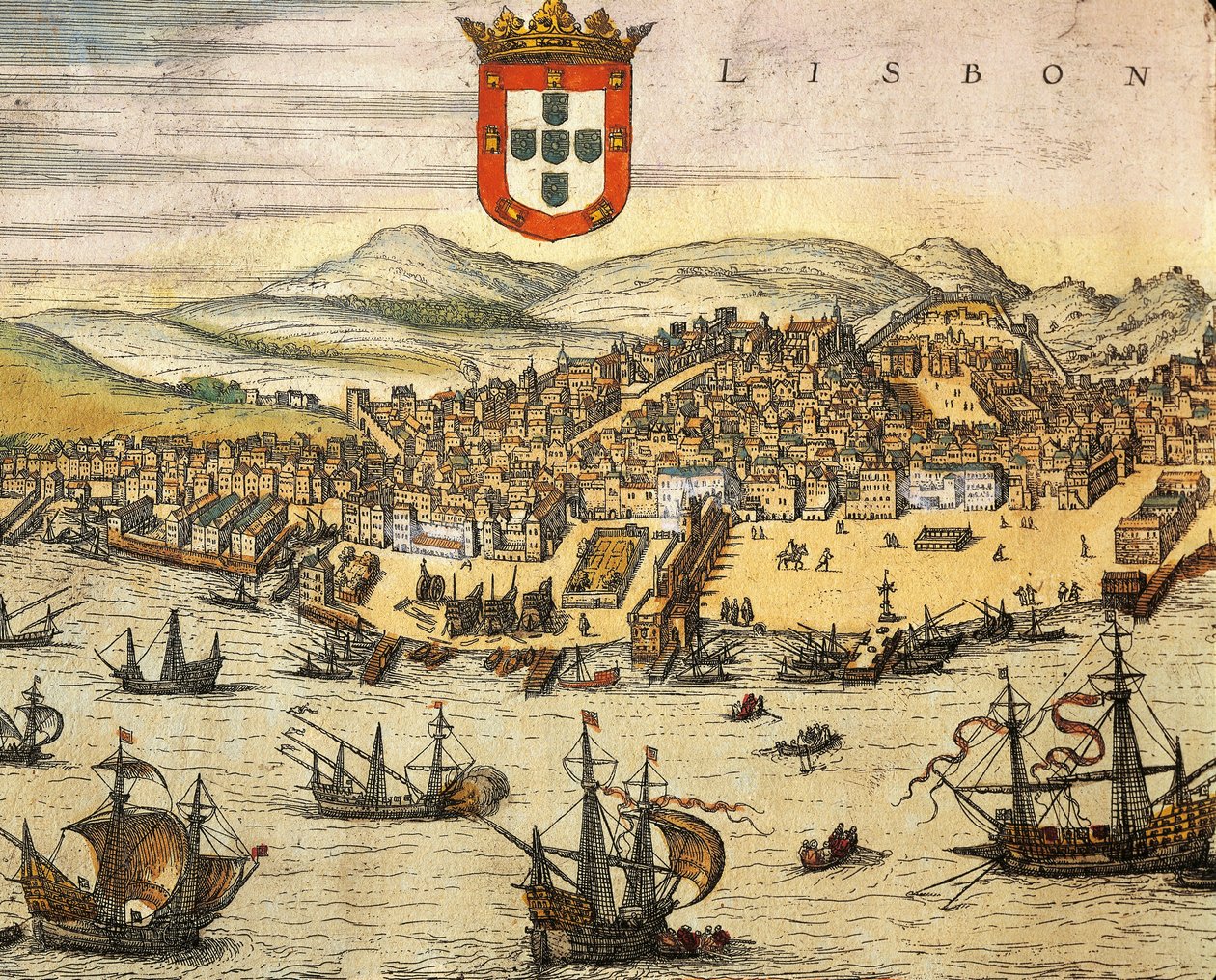 Mapa města Lisabonu, z Civitates Orbis Terrarum od Georga Brauna a Franze Hogenberga, rytina od Georg Braun and Hogenberg Franz