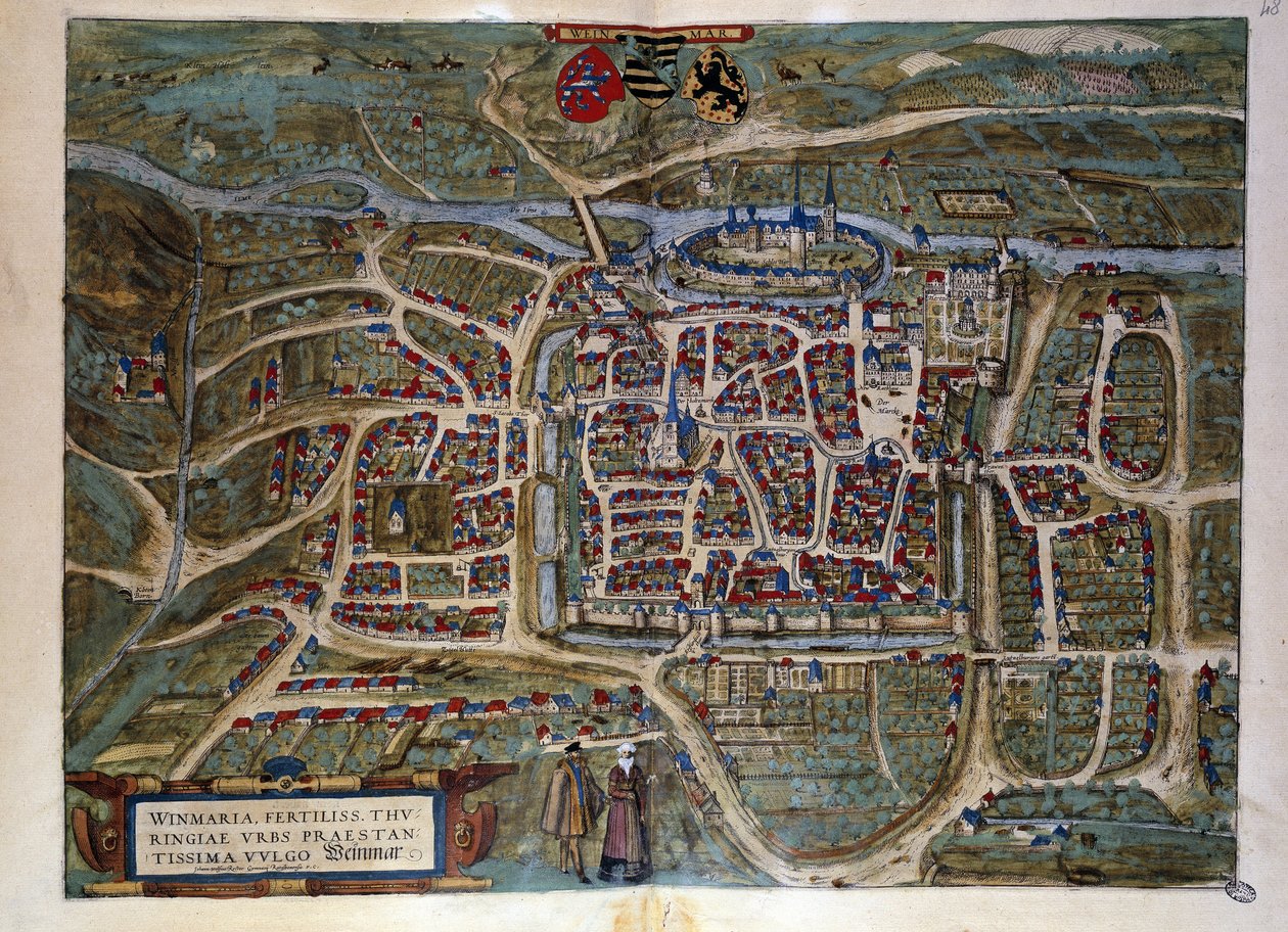 Mapa německého města Výmar. Rytina z atlasu Brauna a Hogenberga z roku 1572. od Georg Braun and Hogenberg Franz