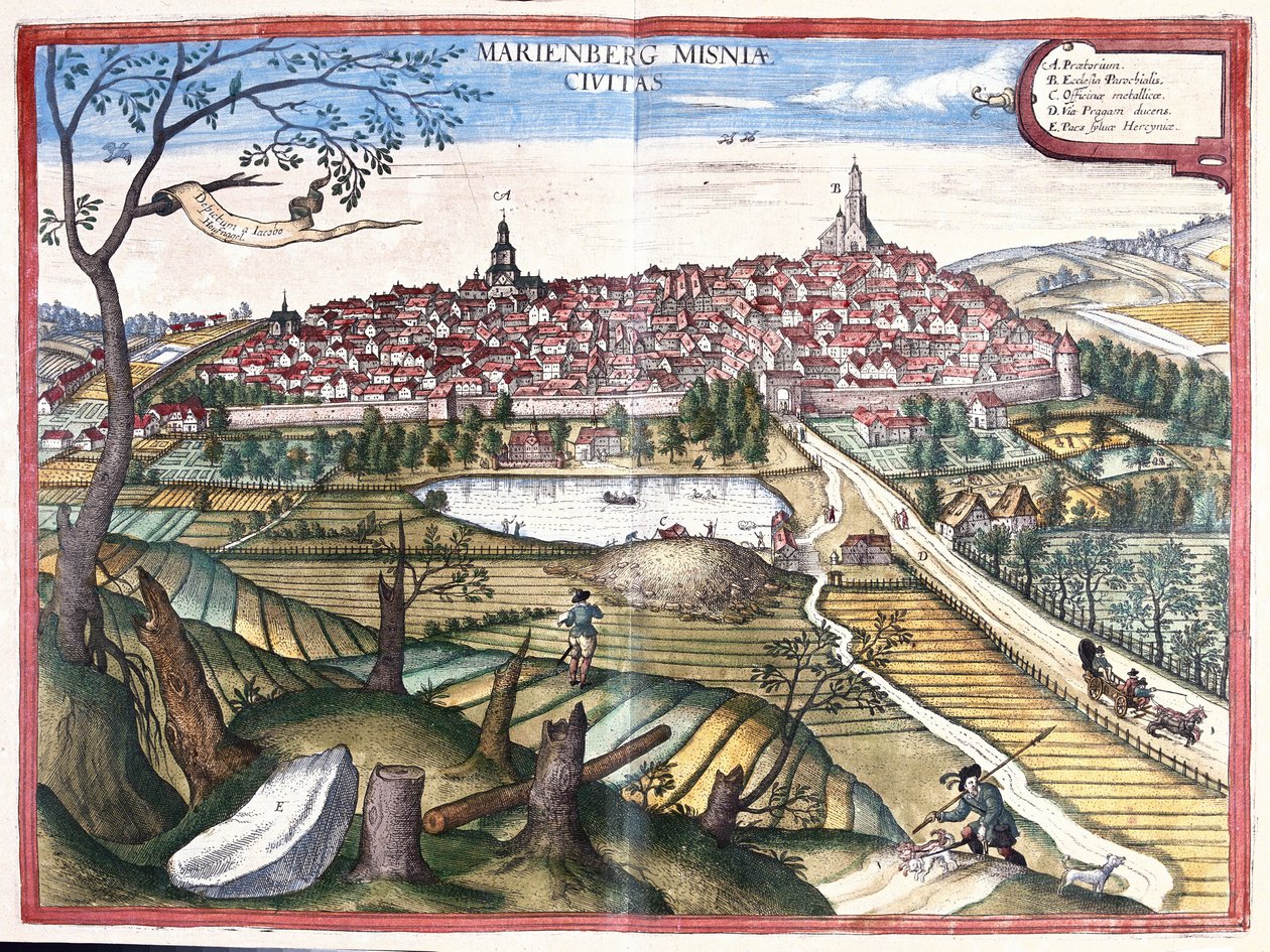 Marienberg, Sasko, Německo (rytina od Georg Braun and Hogenberg Franz
