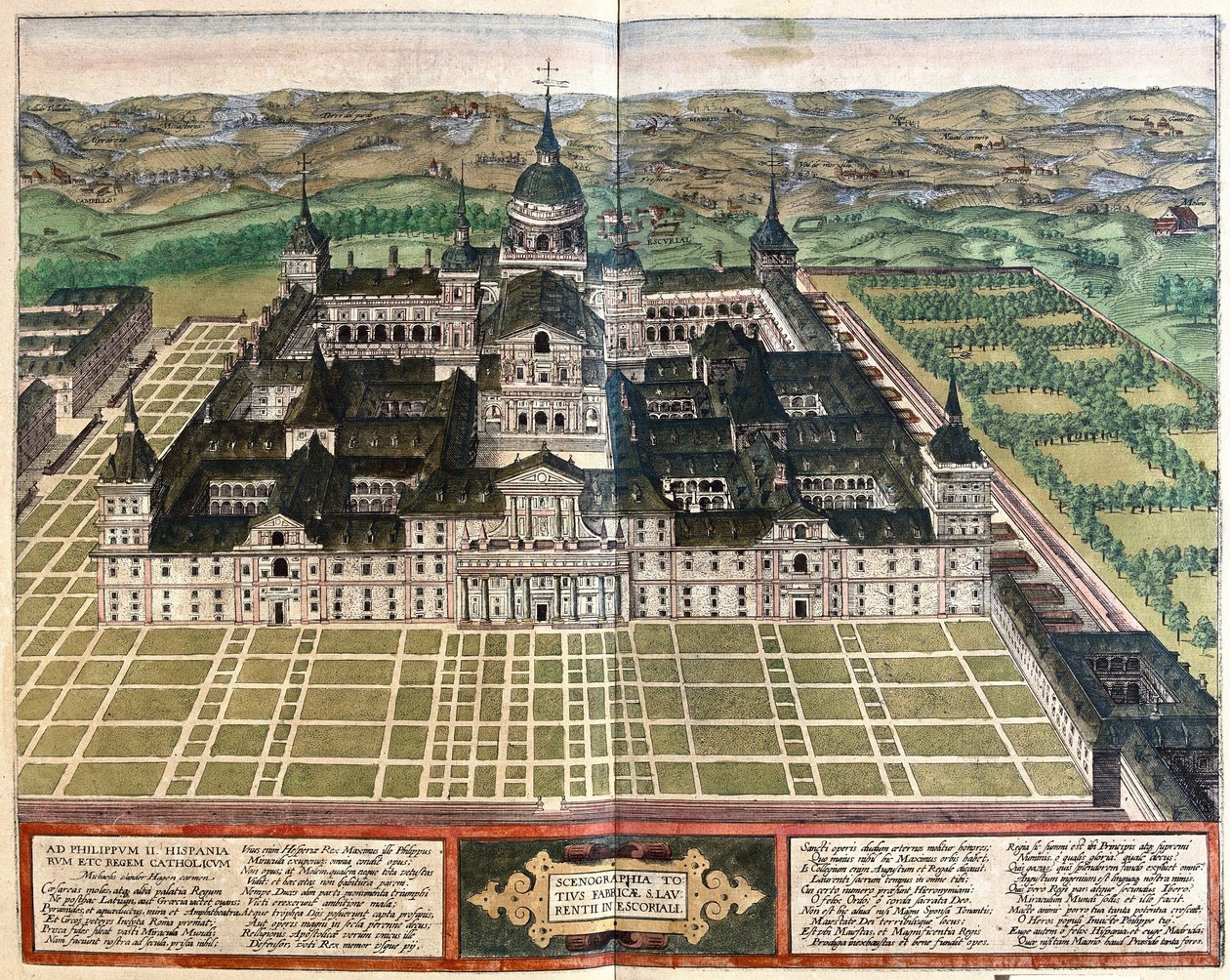 Klášter (palác krále Filipa II.), Španělsko (rytina od Georg Braun and Hogenberg Franz