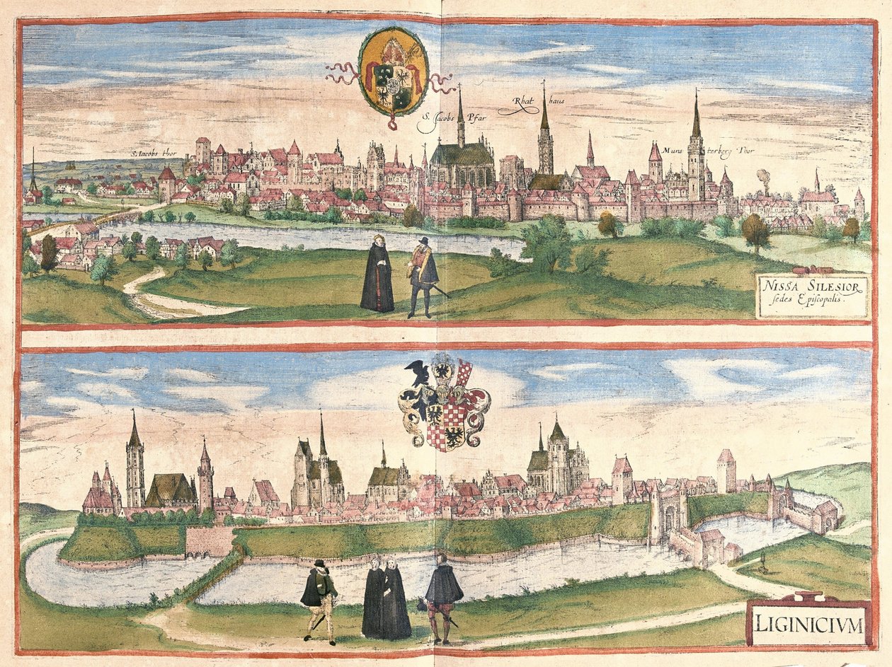 Nysa a Legnica (Lignica), Polsko (rytina) od Georg Braun and Hogenberg Franz