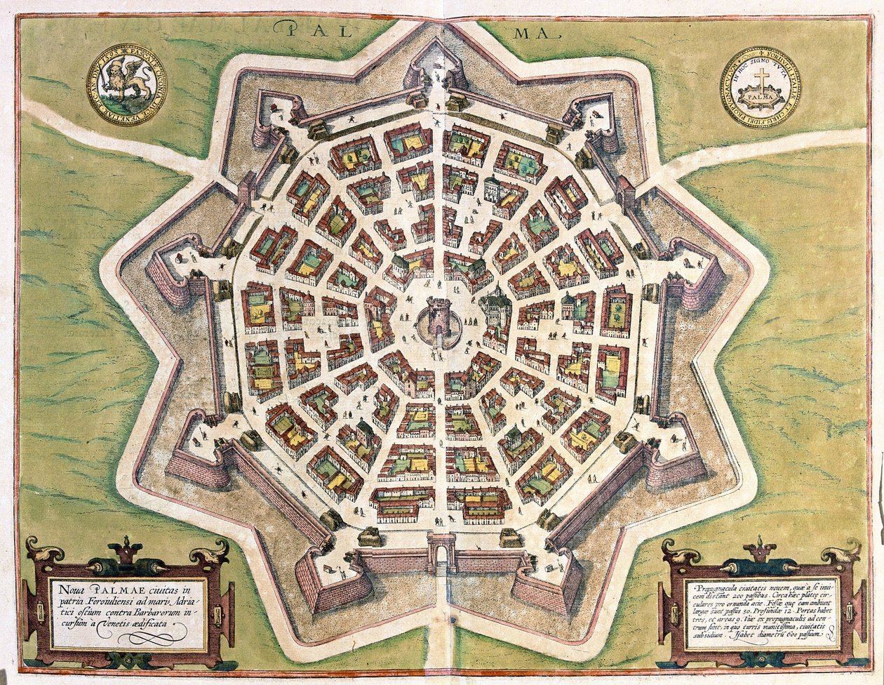 Palmanova, provincie Udine, Itálie (rytina od Georg Braun and Hogenberg Franz