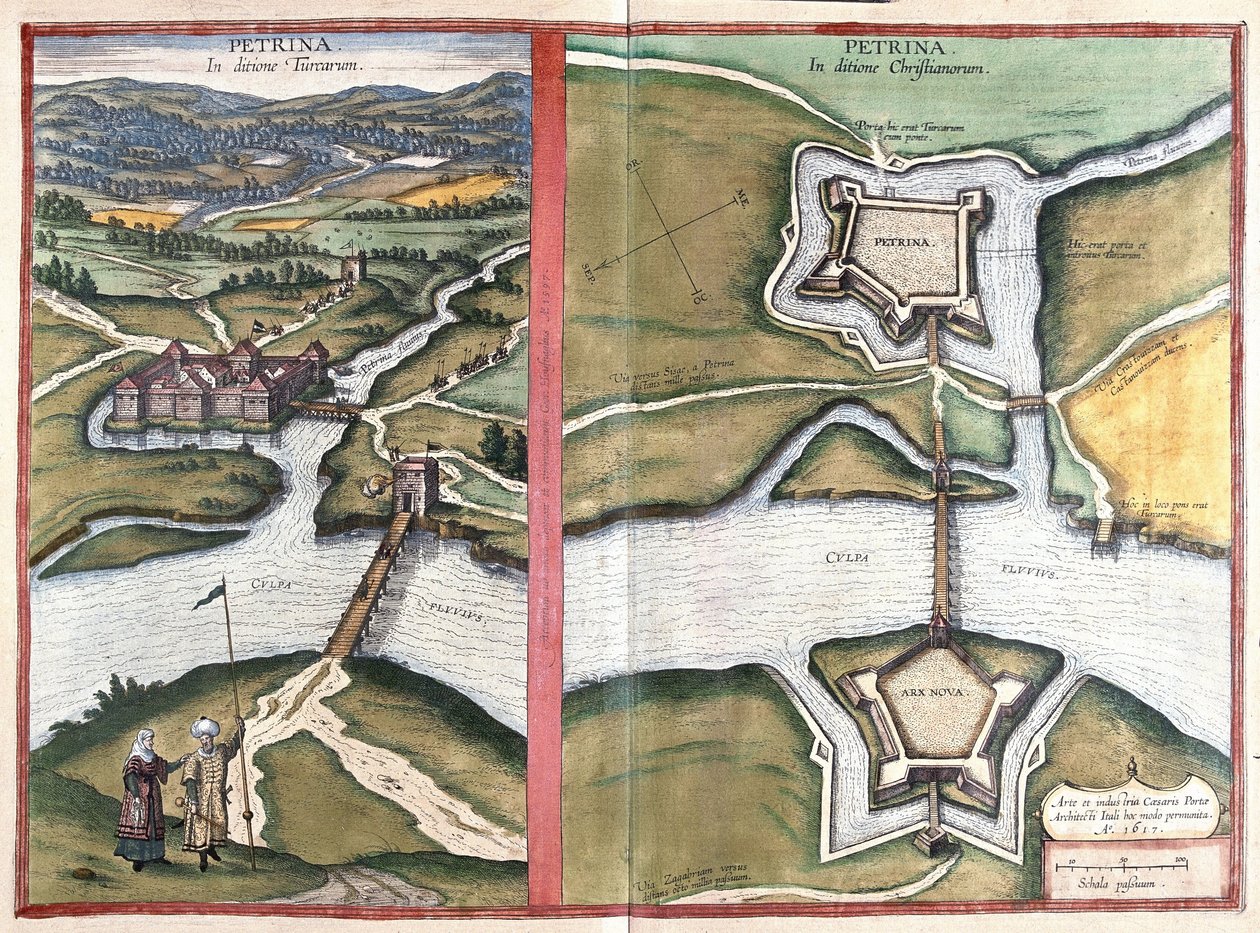 Petrinja, Chorvatsko (rytina od Georg Braun and Hogenberg Franz