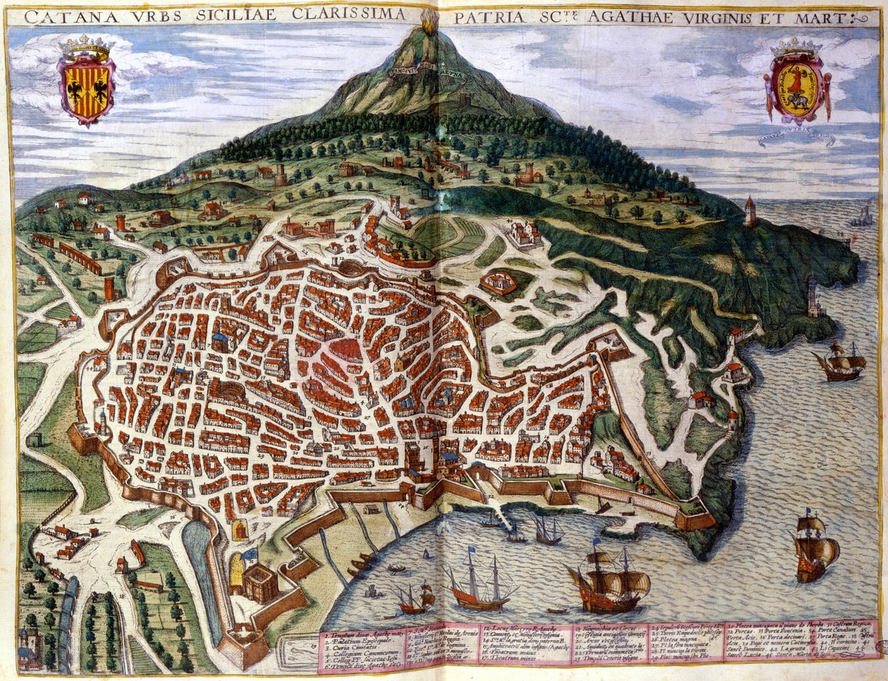 Pohled na Catanii a Etnu na Sicílii. Atlas Braun & Hogenberg. 1585, Amsterdam. od Georg Braun and Hogenberg Franz