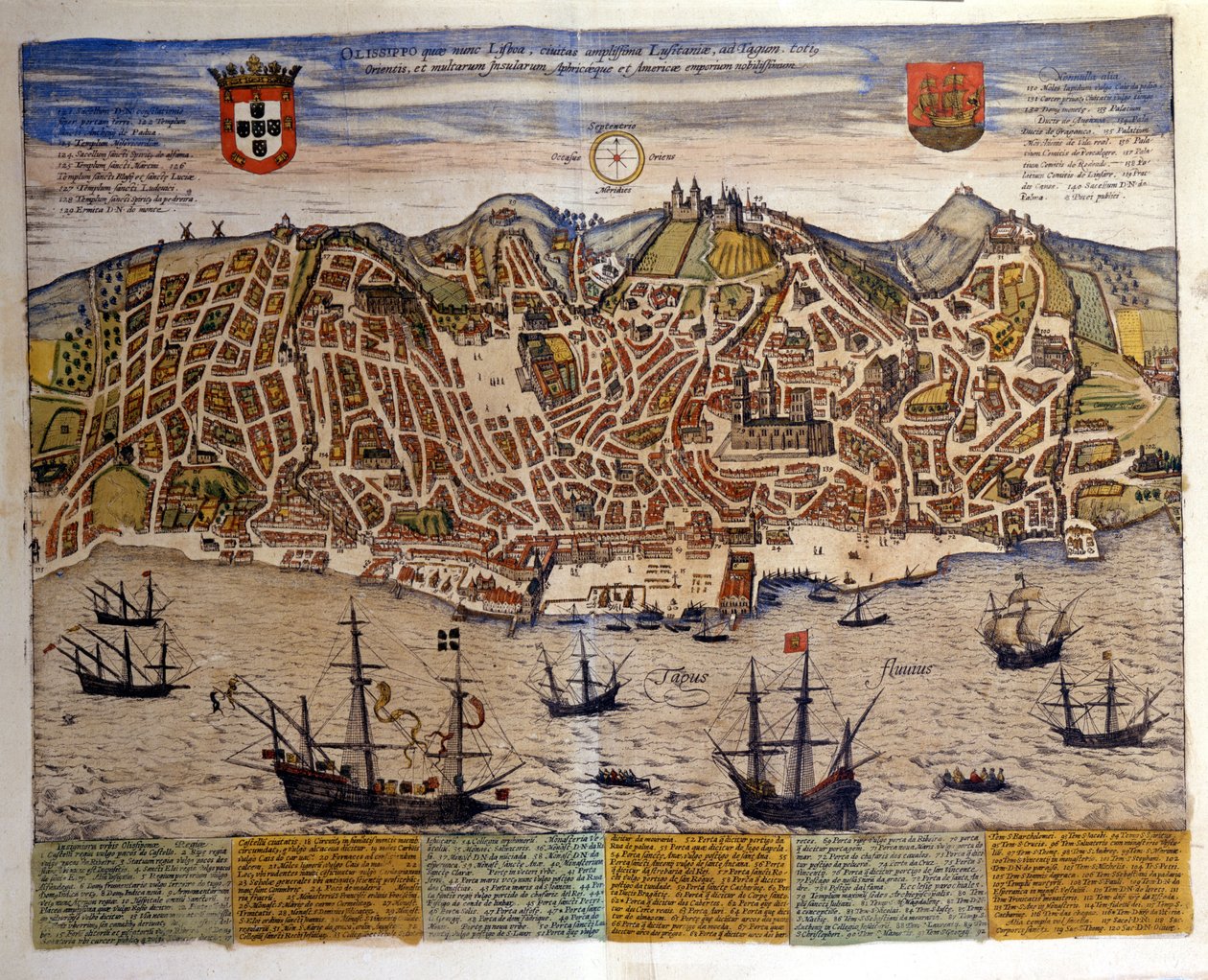 Pohled na Lisabon na konci 16. století. Atlas „Civitates Orbis Terrarum“ od Braun & Hogenberg od Georg Braun and Hogenberg Franz