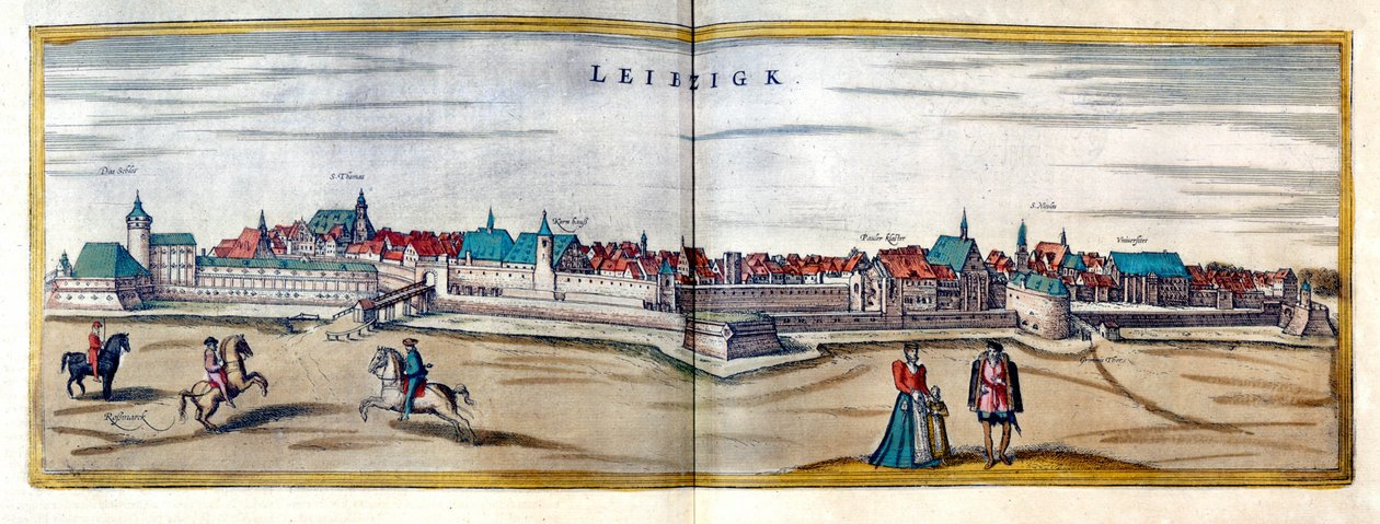 Pohled na město Lipsko v Německu. Rytina z Atlasu „Braun a Hogenberg“ z počátku 17. století od Georg Braun and Hogenberg Franz