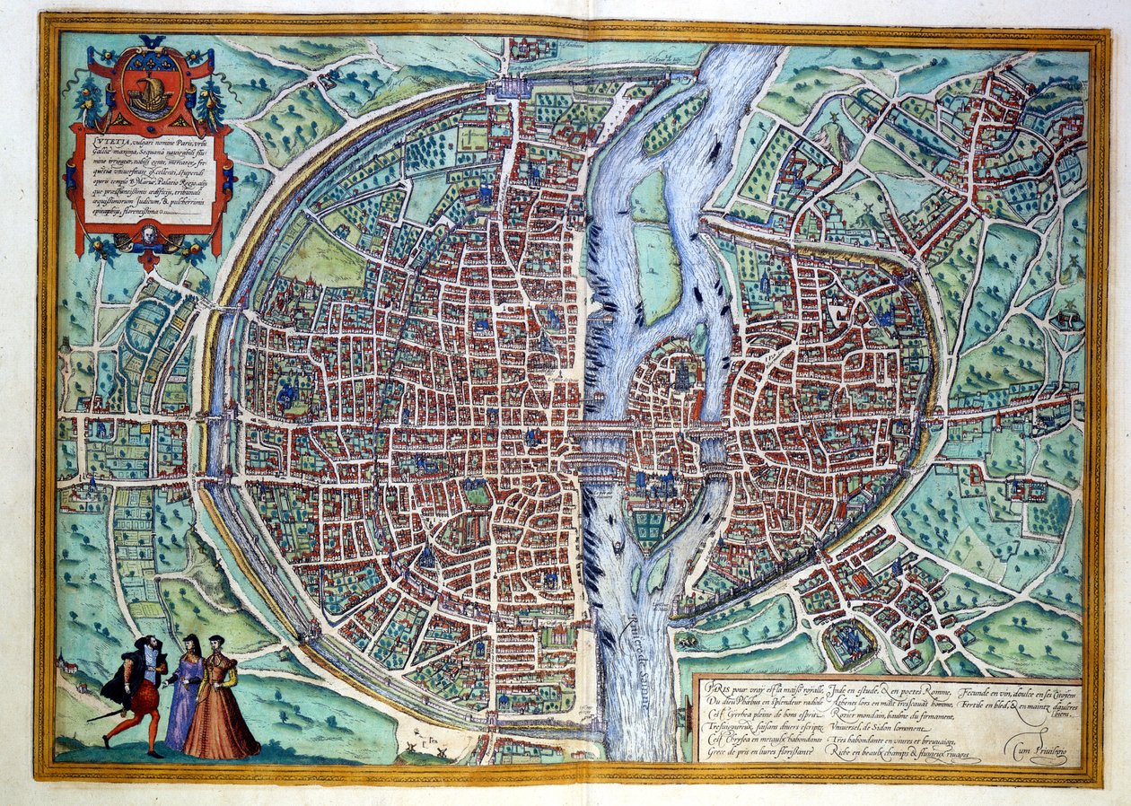 Pohled na Paříž na konci 16. století. Atlas de Braun & Hogenberg, Amsterdam od Georg Braun and Hogenberg Franz