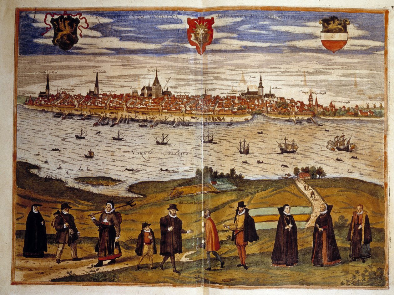 Pohled na město Roztok, Německo. Rytina z Atlasu „Braun a Hogenberg“ 1572 od Georg Braun and Hogenberg Franz