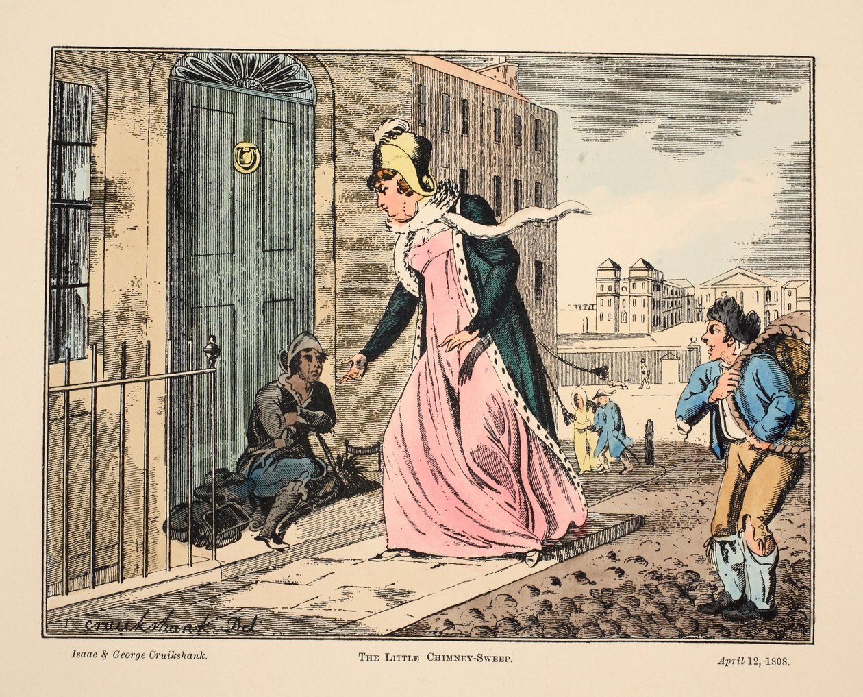 Malý kominík, hospoda. 1808 (ručně kolorovaná rytina) od Isaac, Robert and George Cruikshank