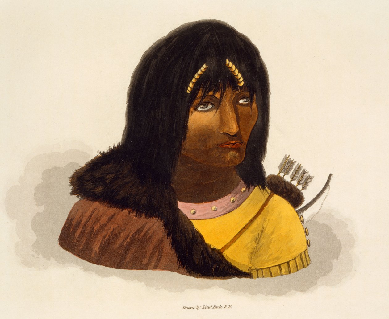 Portrét kamenného indiána z knihy "Vyprávění o cestě k břehům Polárního moře v letech 1819-22" od Johna Franklina (1786-1847) 1823 od George Back