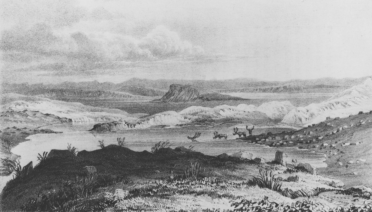 Sussexské jezero, pramen řeky Thlew-ee-cho, 1836 od George Back