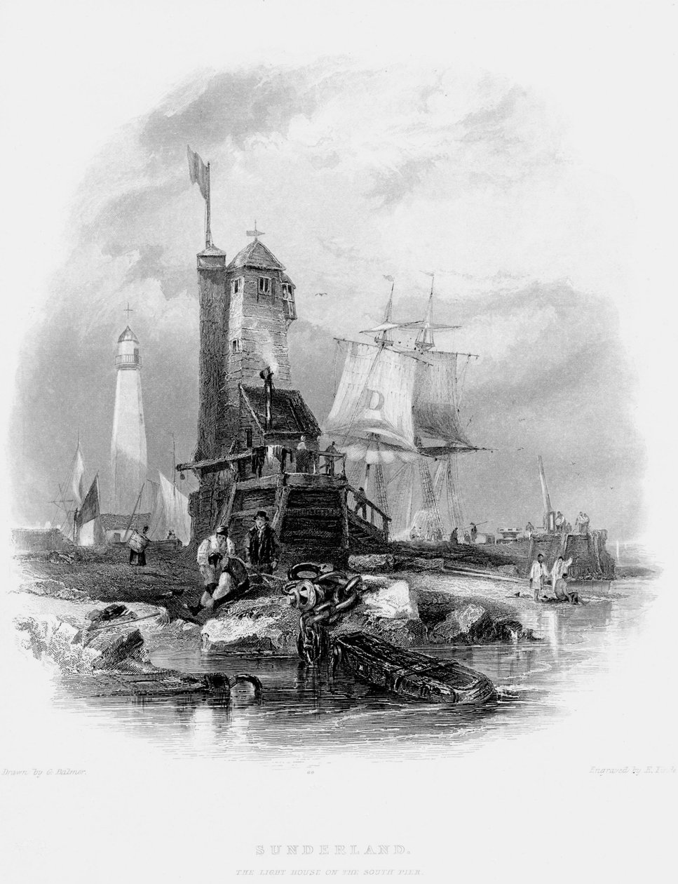 Sunderlandský maják na jižním molu, 1841 od George Balmer
