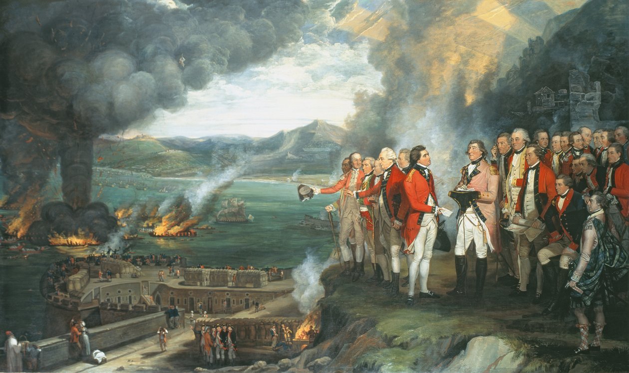 Generál Eliott a jeho důstojníci pozorující zničení plovoucích baterií, Gibraltar, 14. září 1782, 1784 od George Carter