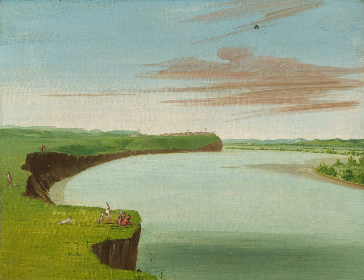 Pohled do dálky na vesnici Mandan od George Catlin
