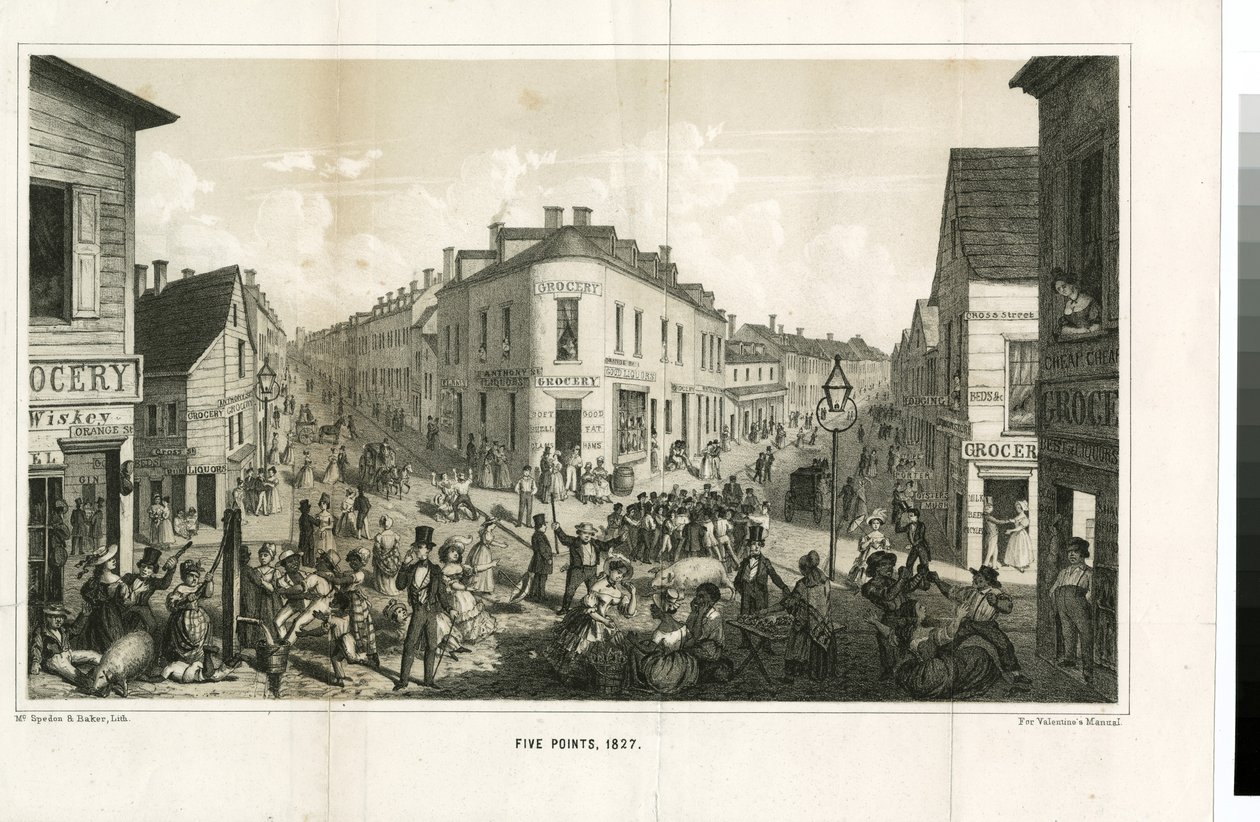 Five Points, 1827, vyryto McSpedon und Baker, 1855 od George Catlin