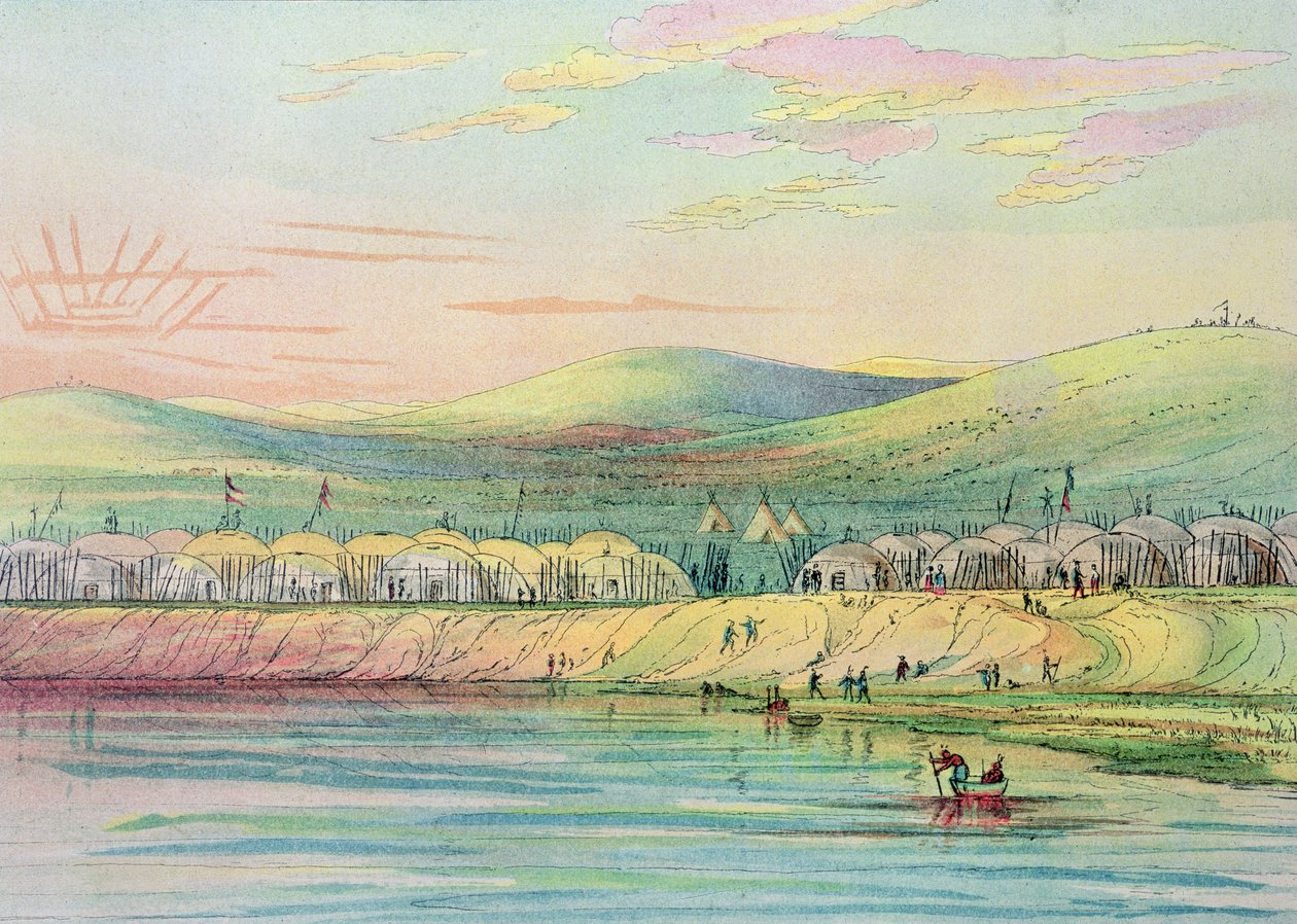 Vesnice Ricaree od George Catlin