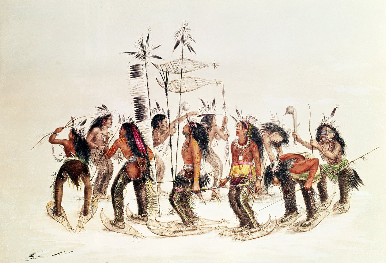 Tanec na sněžnicích: Poděkování Velkému duchu za první výskyt sněhu od George Catlin