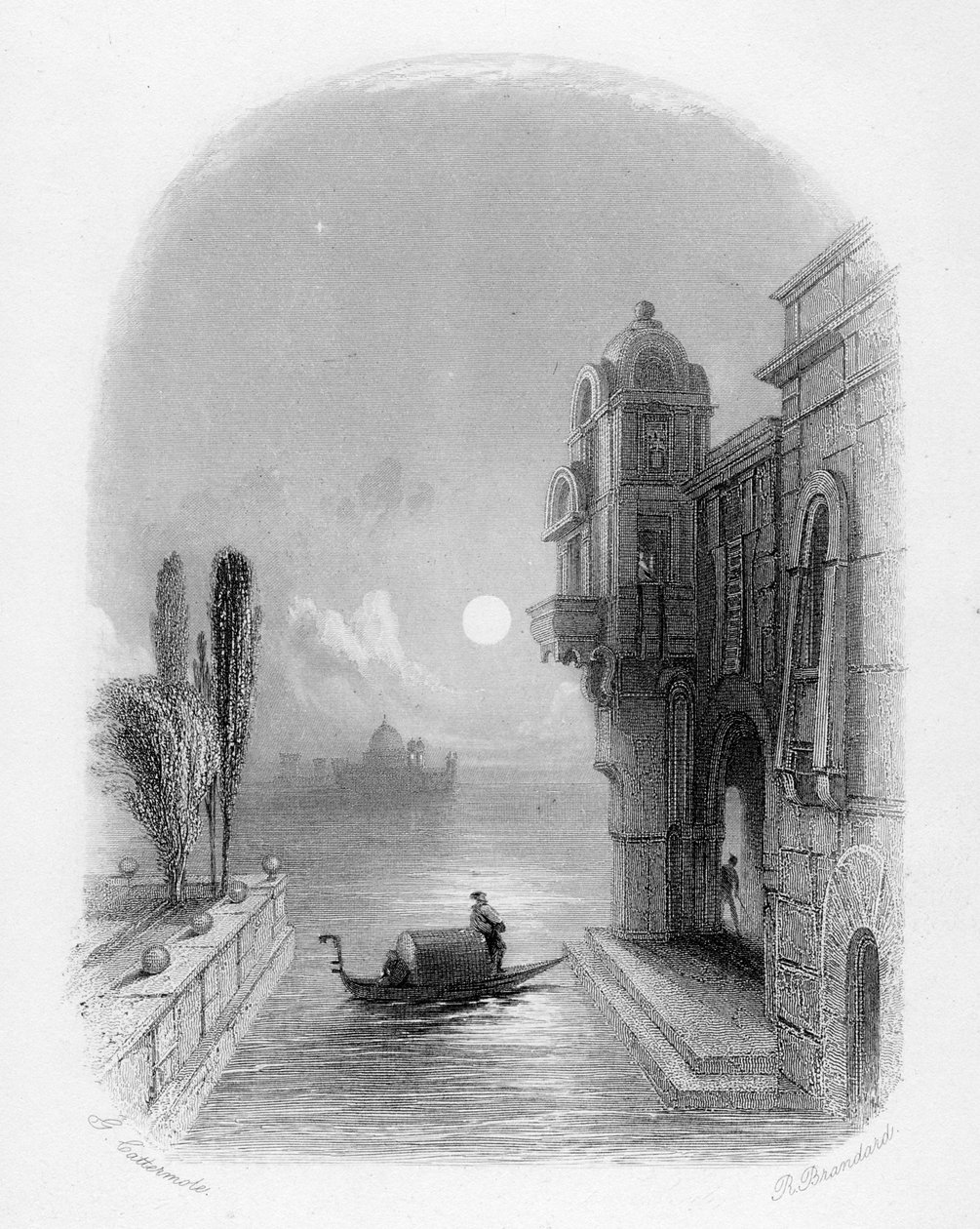 Měsíčná scéna v Benátkách, vyryla Robert Brandard, 1846 od George Cattermole