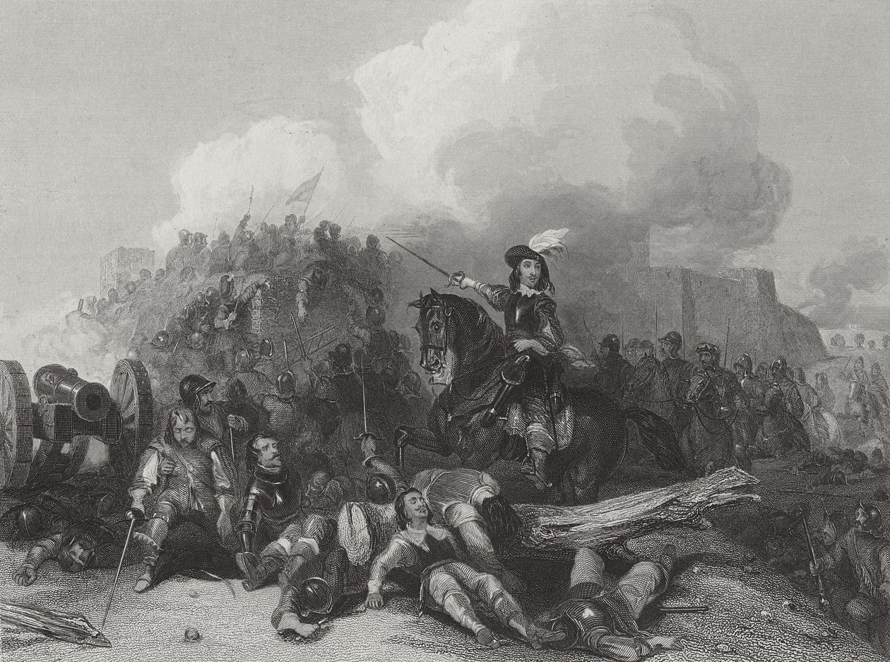 Storming of Bristol, vyryl J.C. Varrall 1844 od George Cattermole