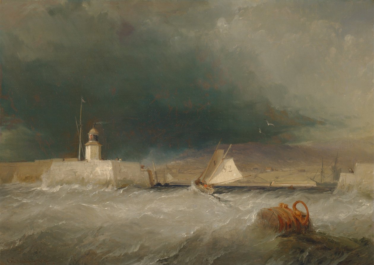 Přístav za bouřlivého dne od George the Elder Chambers