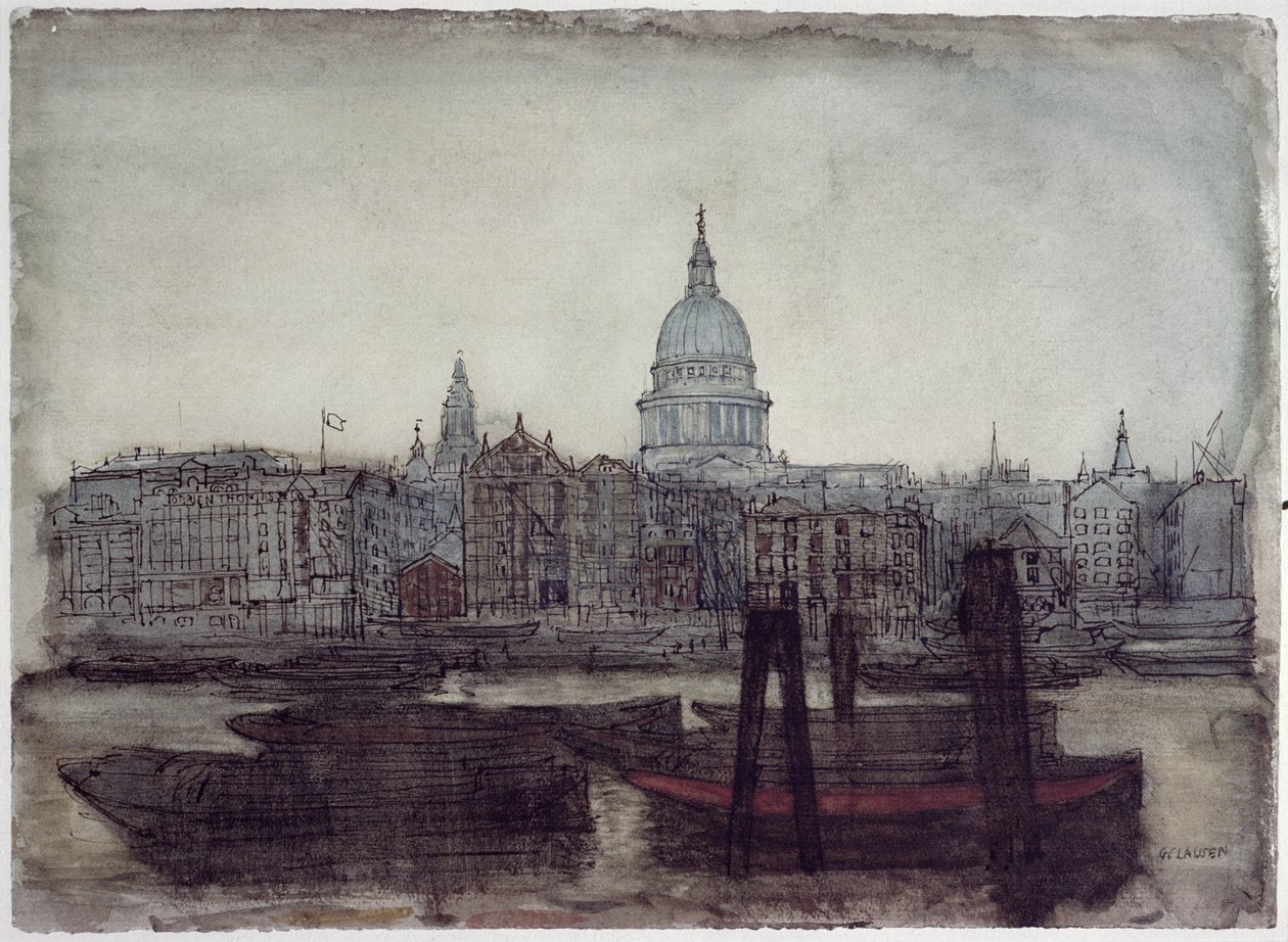 Katedrála svatého Pavla: pohled na Temži od George Clausen