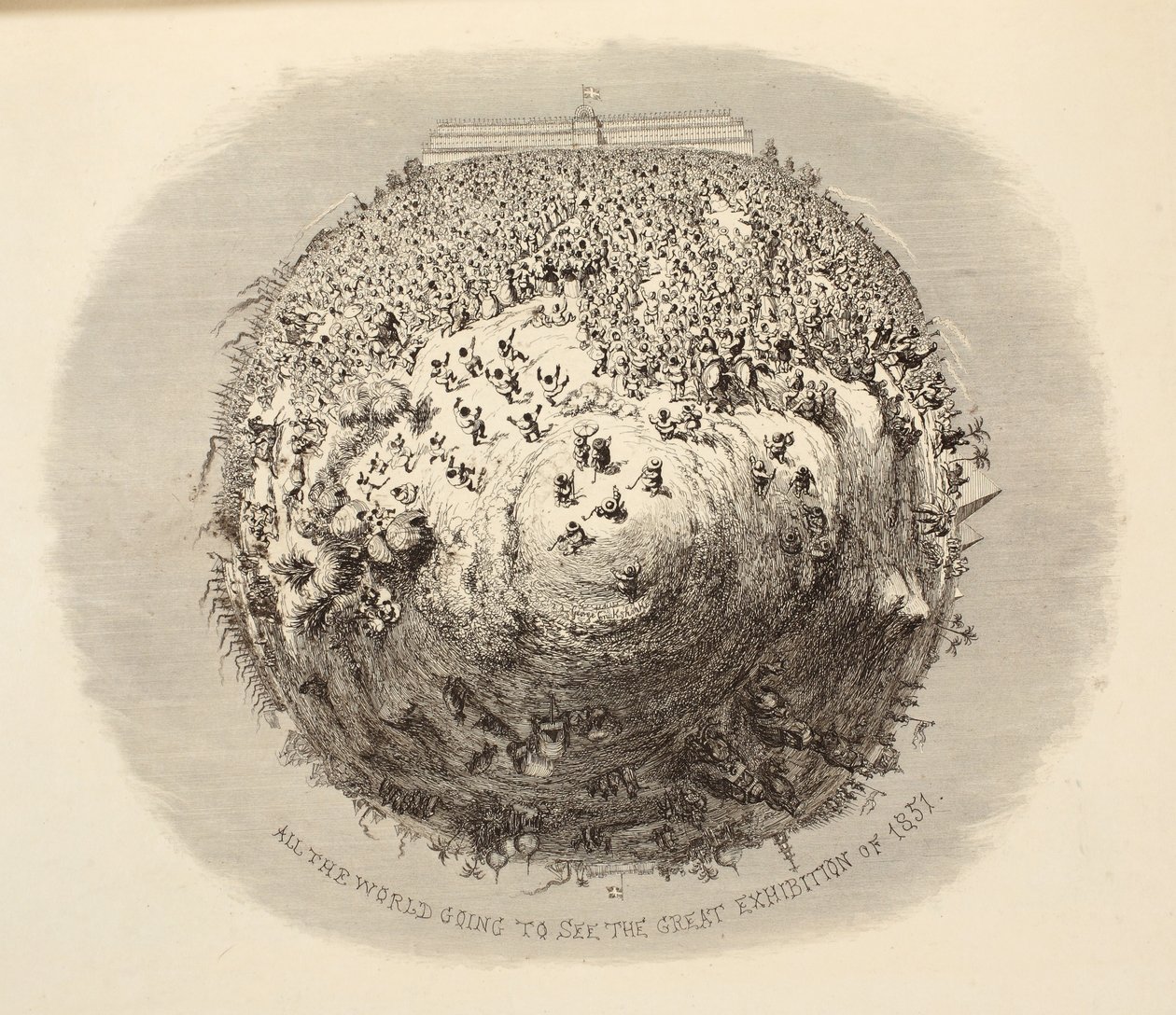 All The World Going To See The Great Exhibition of 1851, z roku 1851 aneb Dobrodružství manželů Sandboyových a jejich rodiny, kteří přijeli do Londýna, aby se pobavili a prohlédli si Velkou výstavu, pub. 185 od George Cruikshank