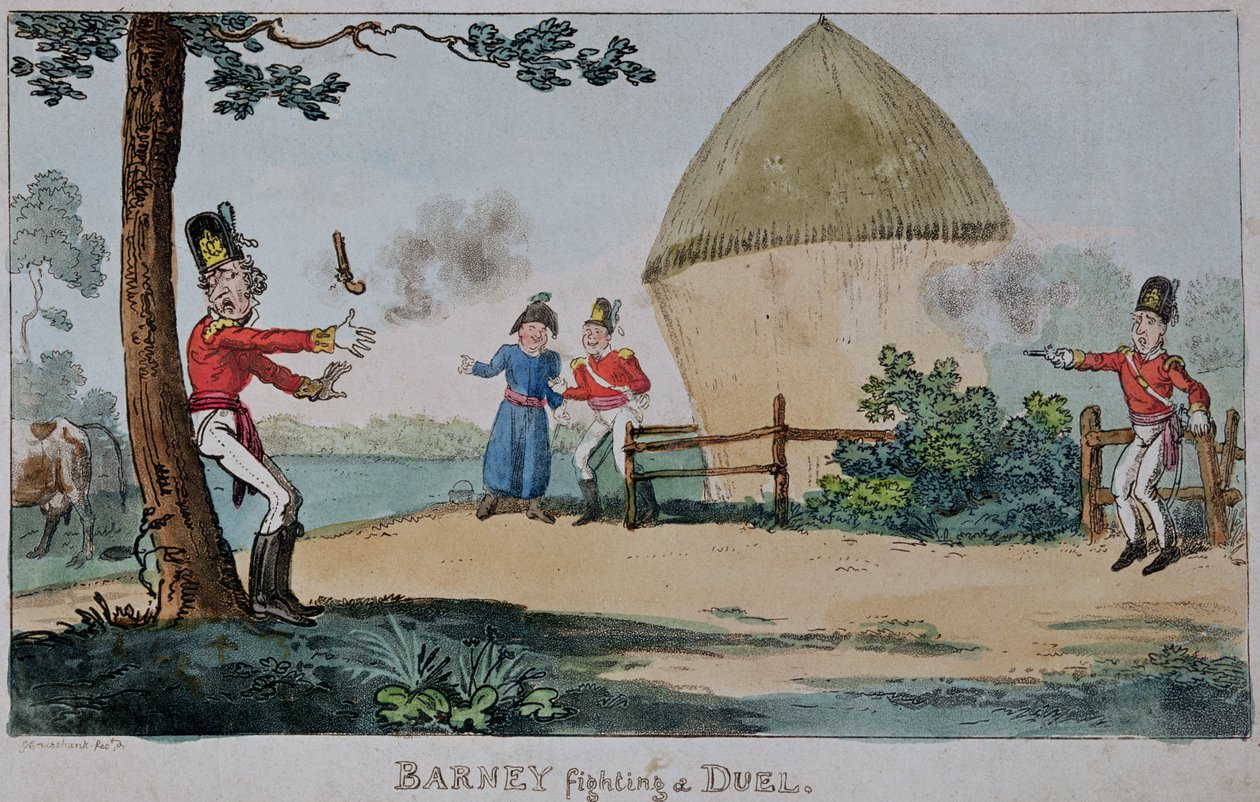Barney bojuje v souboji od George Cruikshank
