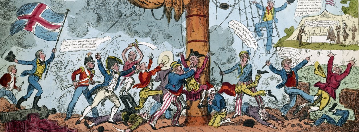 Kreslený film zobrazující britskou nástupní párty, 1813 od George Cruikshank