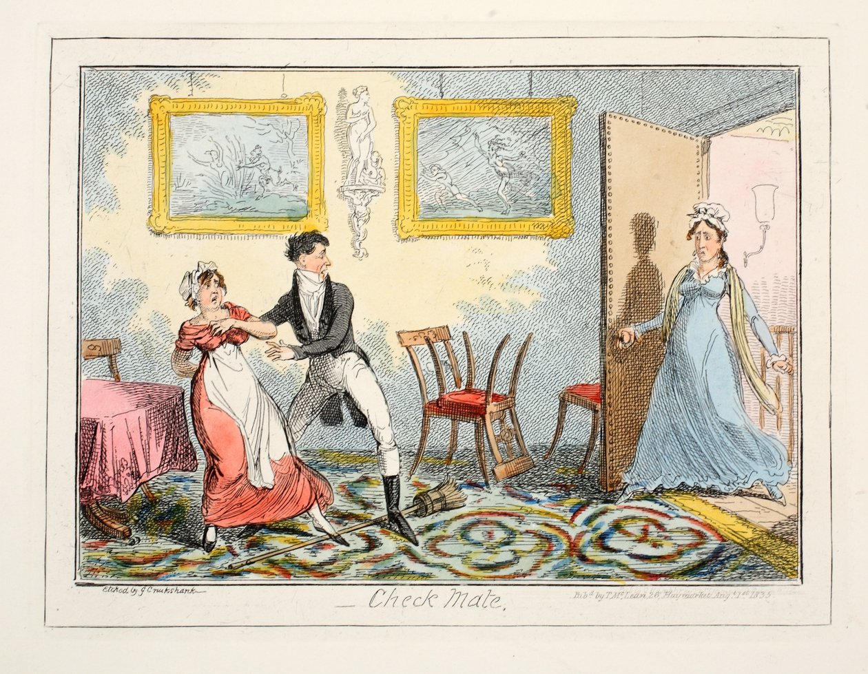 Check Mate, 1835 (ručně kolorovaná rytina) od George Cruikshank