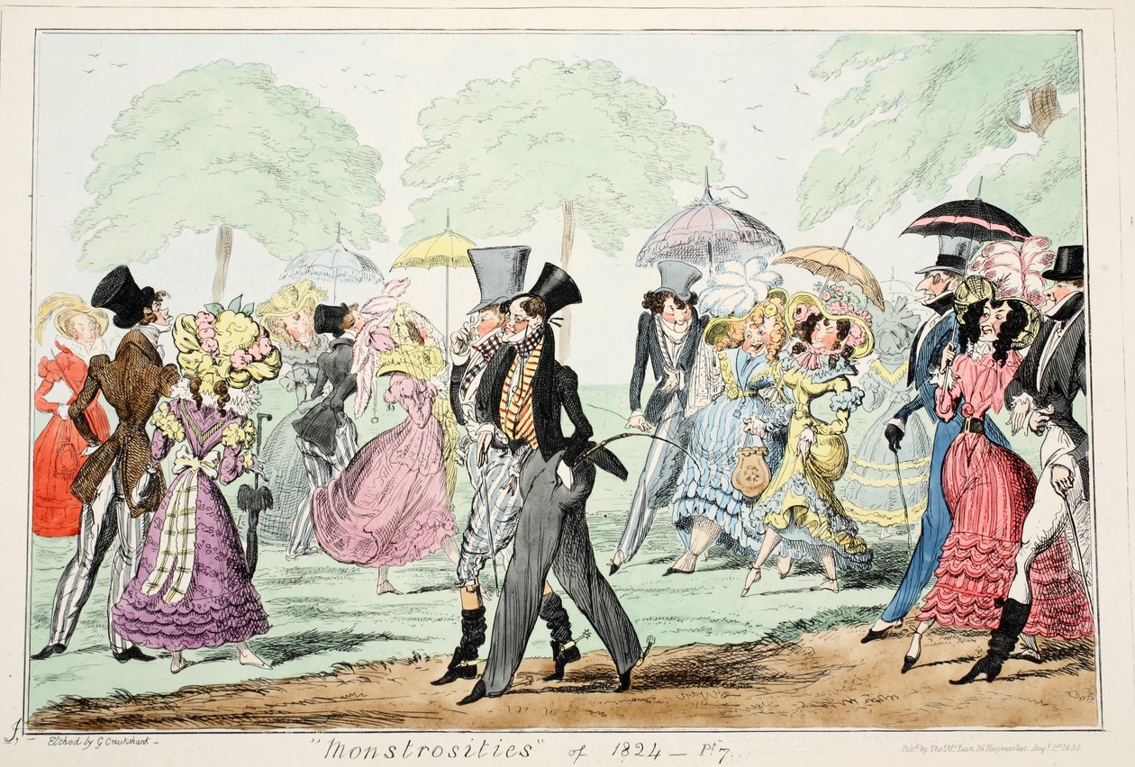 Monstrosities z roku 1824, 1835 (ručně kolorovaná rytina) od George Cruikshank