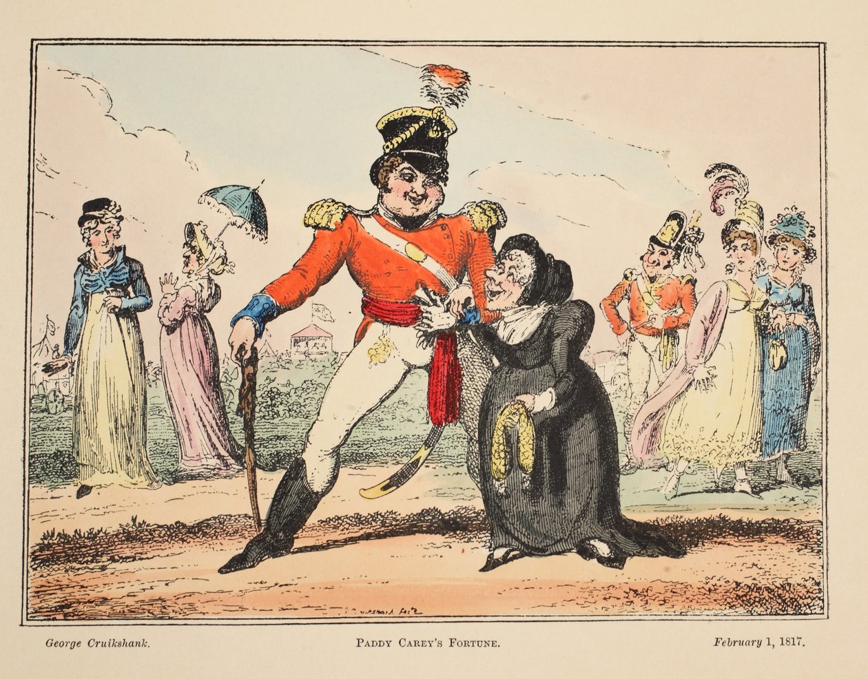 Paddy Careys Fortune, hospoda. 1817 (ručně kolorovaná rytina) od George Cruikshank