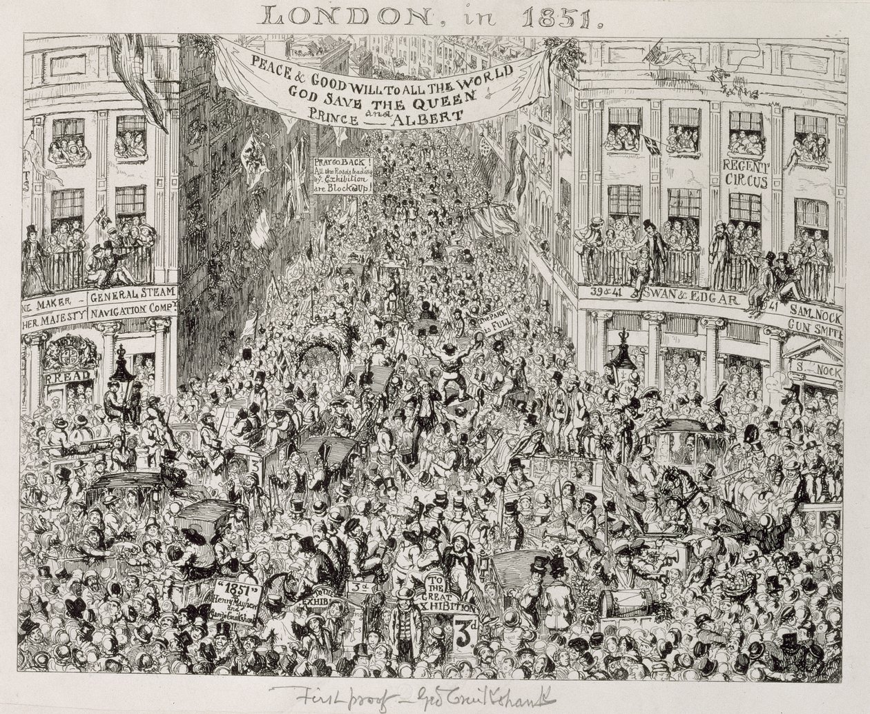 Piccadilly během Velké výstavy v roce 1851 od George Cruikshank