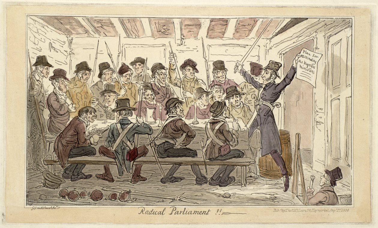 "Radikální parlament!!" nebo „Plán na vraždu ministrů Jeho Veličenstva“ od George Cruikshank