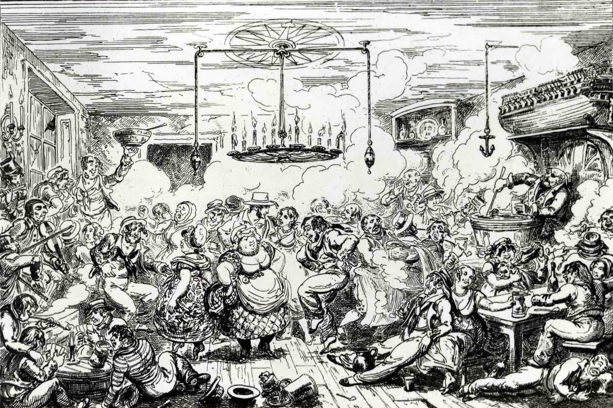 Námořníci kolotoč, aneb nahlédnutí do Dlouhého pokoje, 1825 od George Cruikshank